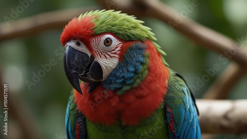 Close-up of a vibrant red, green, and blue macaw parrot.