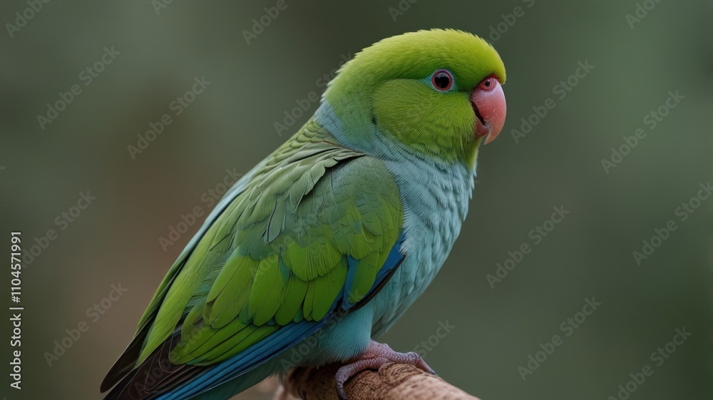 Vibrant green and blue parrot perched on branch. Vibrant green and blue parrot perched on branch.