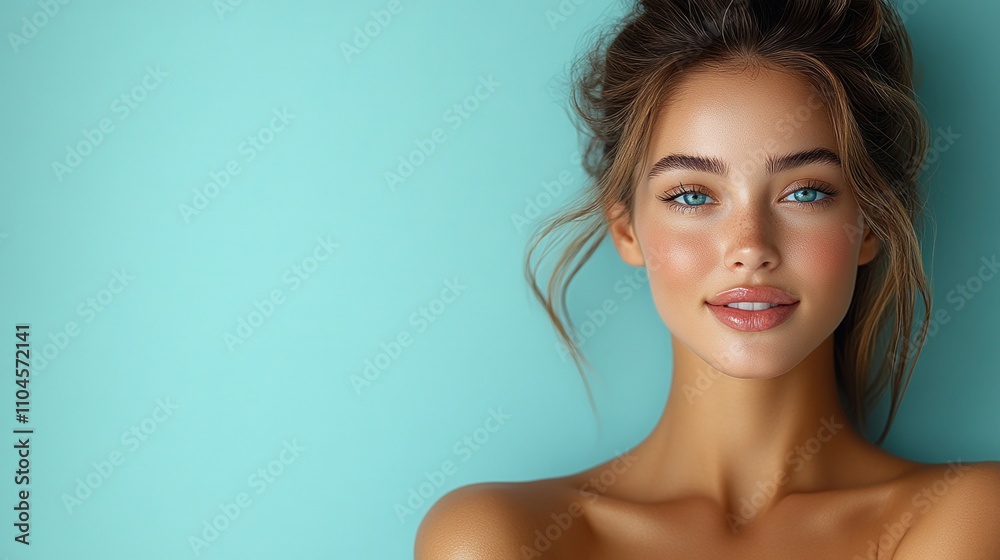 Natural beauty portrait showcasing flawless skin and radiance with a serene backdrop in a minimalist setting Natural beauty portrait showcasing flawless skin and radiance with a serene backdrop in a minimalist setting