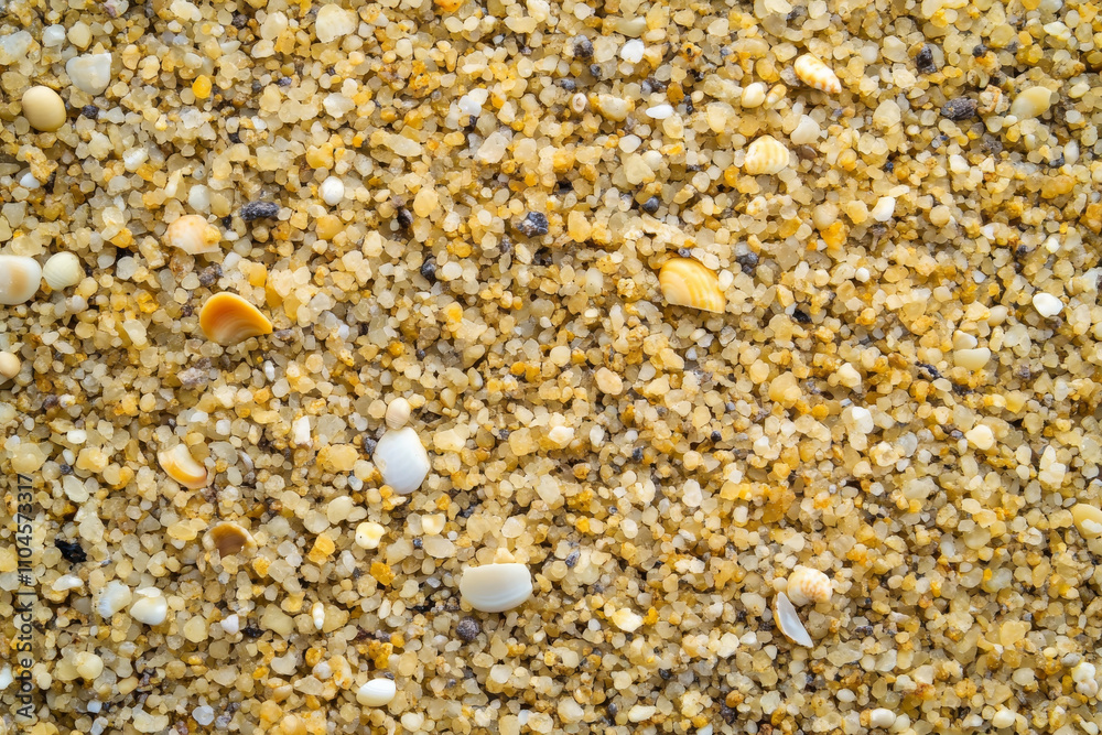 Sandy beach texture, fine golden grains with small seashells scattered for natural detail Sandy beach texture, fine golden grains with small seashells scattered for natural detail