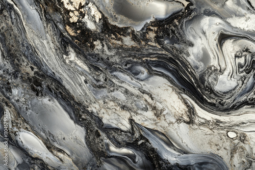 Abstract molten metal texture, swirling silver and gray patterns with soft reflections, liquid-like appearance photo