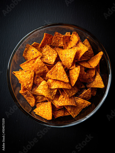 Sweet chili tortilla chips in a glass bowl on a rustic table, offering a spicy and flavorful snack