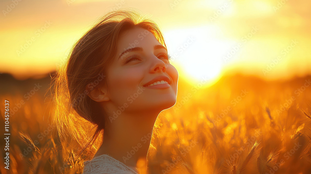 Experience the bliss of golden hour as a young woman finds peace in a sunset meadow, radiating joy and connection with nature. Experience the bliss of golden hour as a young woman finds peace in a sunset meadow, radiating joy and connection with nature.
