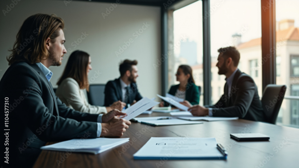 Employees Collaborating on Strategy: Teamwork in Boardroom for Company Growth and Project Management Employees Collaborating on Strategy: Teamwork in Boardroom for Company Growth and Project Management