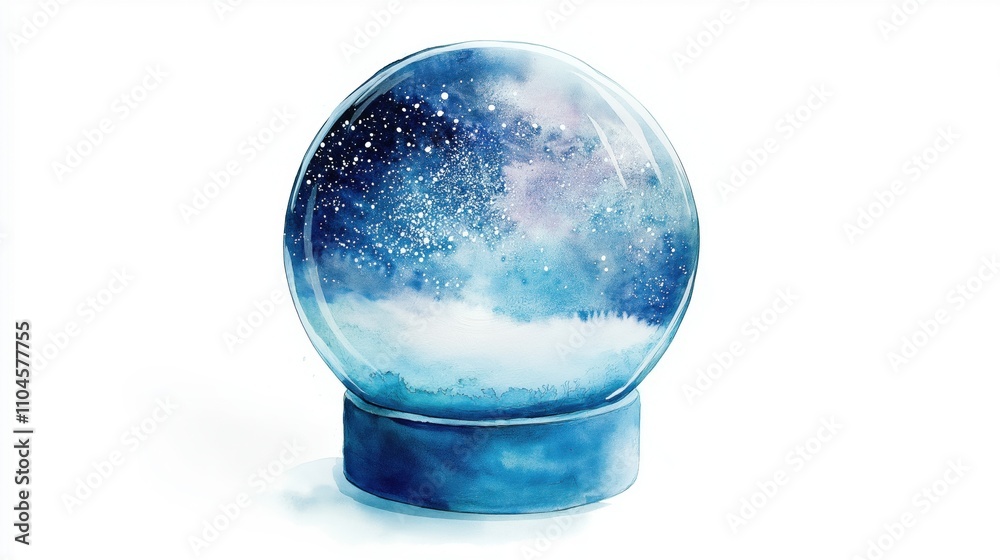 Dreamy watercolor of a starry sky within a blue snow globe for artistic inspiration Dreamy watercolor of a starry sky within a blue snow globe for artistic inspiration