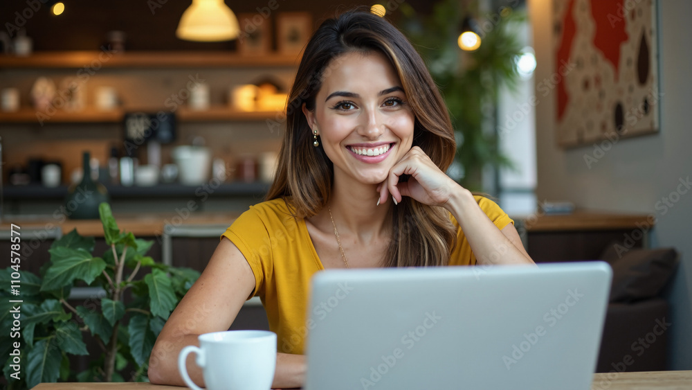 Remote work: Woman typing on laptop in cafe for freelance writing, research, and online planning. Business ideas and inspiration. Remote work: Woman typing on laptop in cafe for freelance writing, research, and online planning. Business ideas and inspiration.