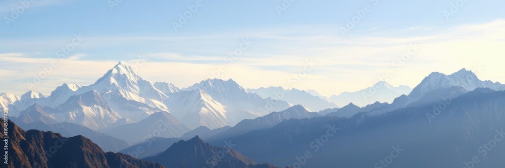 Panoramic view of majestic Kangchenjunga mountain towering over the surrounding landscape, summit, breathtaking
