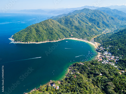 Yelapa Bay, Jalisco. Mexico. Aerial View of the Town Surrounded by Mountains, Paradise Beach. Sierra Madre Occidental photo