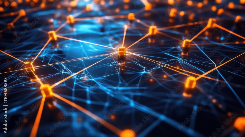 Abstract Digital Connections with Blue and Orange Glowing Nodes Abstract Digital Connections with Blue and Orange Glowing Nodes