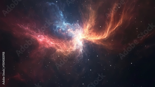 Colorful nebula in deep space with glowing stars. Galactic. Illustration