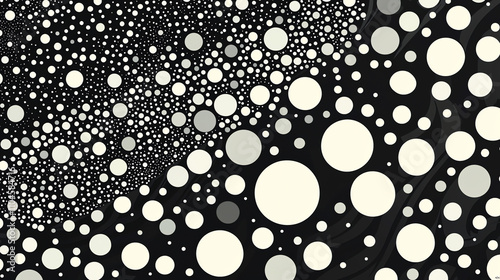 Playful black and white dot texture creating dynamic patterns on a contrasting background