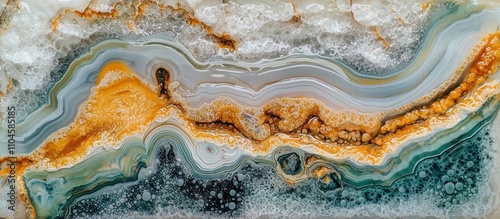 Epoxy resin geode art with smooth, flowing patterns on a clean surface