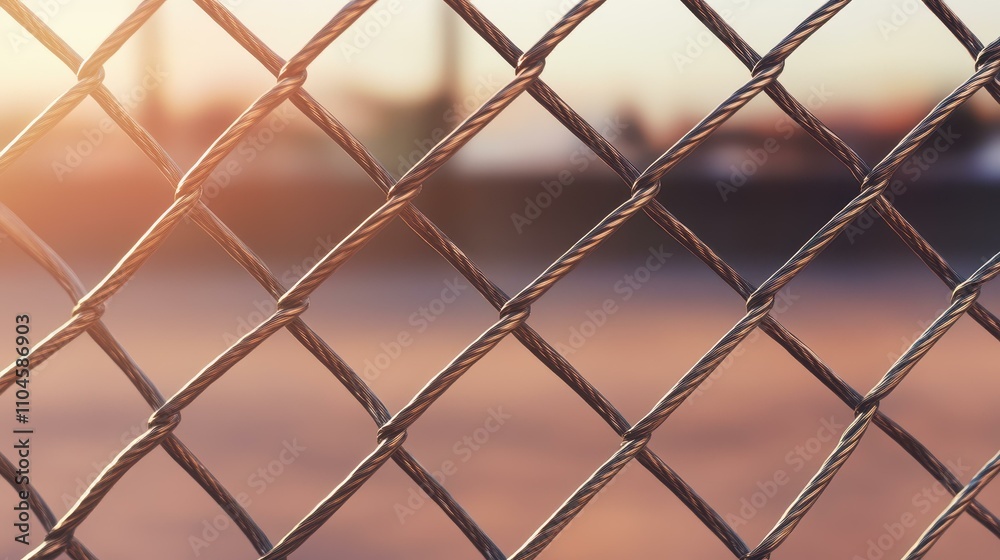 Captivating closeup of a chainlink fence, showcasing intricate details against a beautifully blurred background. Captivating closeup of a chainlink fence, showcasing intricate details against a beautifully blurred background.