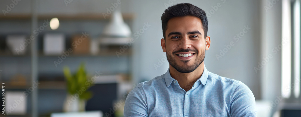 Confident Young Professional Smiling in Modern Office Environment Confident Young Professional Smiling in Modern Office Environment