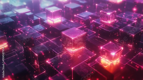 Futuristic Abstract Digital Technology Concept with Glowing Cubes