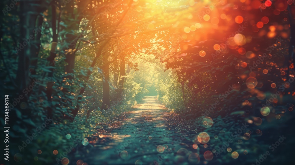 Sunlit path through lush forest. Sunlit path through lush forest.