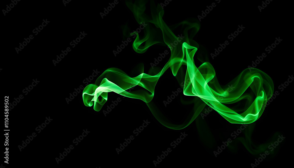 Artificial magic smoke in green light on black background isolated with white highlights, png Artificial magic smoke in green light on black background isolated with white highlights, png