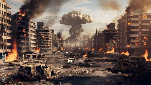 Nuclear war. Chaos. ruin photo