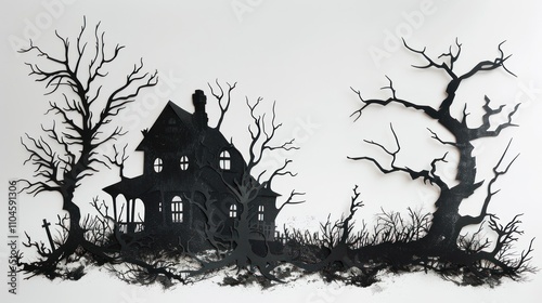 Black silhouette of haunted house. photo