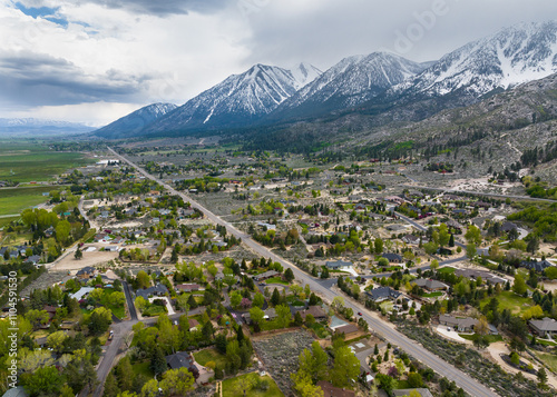 Gardnerville Nevada - Aerial Photo with Snowy Mountains in Background
