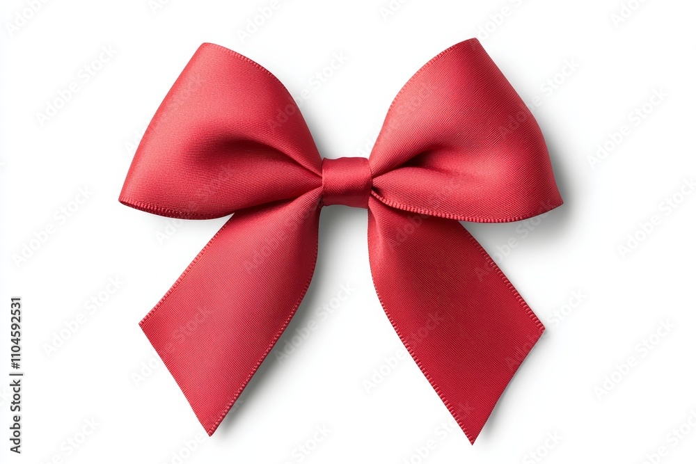 Fototapeta premium A red ribbon bow is shown on a white background