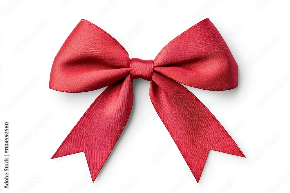 A red ribbon bow is shown on a white background A red ribbon bow is shown on a white background
