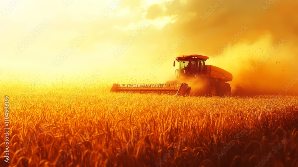 Fototapeta premium A modern harvester cutting through a field of corn during harvest season