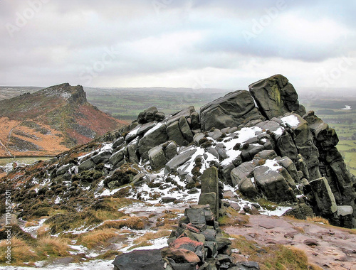 A vintage photo a rocky rugged hill top