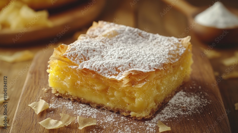 Delicious Layered Dessert with Light Pastry and Powdered Sugar Delicious Layered Dessert with Light Pastry and Powdered Sugar