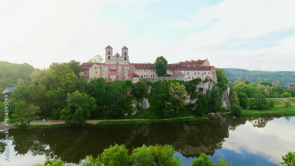 Aerial view of Benedictine abbey in Tyniec, Poland at dawn. Aerial view of Benedictine abbey in Tyniec, Poland at dawn.