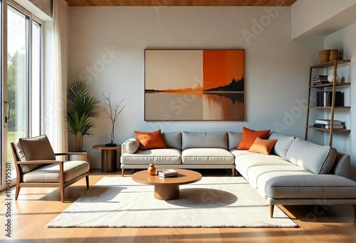 Modern living room interior with fireplace, featuring a large LCD TV, comfortable sofa, and stylish decor