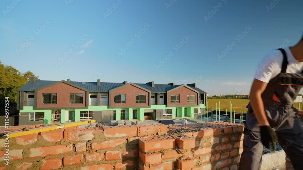 Builder Laying Bricks for Modern Residential Complex Builder Laying Bricks for Modern Residential Complex
