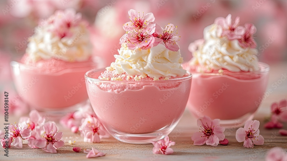 Delightful Pink Desserts with Whipped Cream and Cherry Blossoms Delightful Pink Desserts with Whipped Cream and Cherry Blossoms