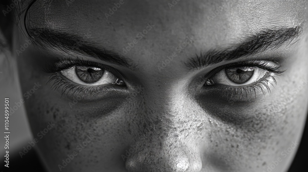 Naklejka premium A detailed view of the face of a person, with a focus on the eyes.