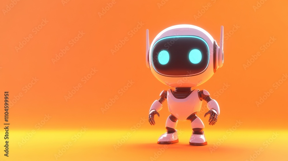 Charming Cute Robot Character with Bright Orange Background Charming Cute Robot Character with Bright Orange Background