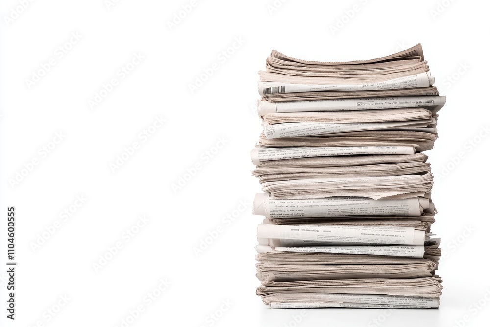 Tall stack of folded newspapers isolated on white background Tall stack of folded newspapers isolated on white background