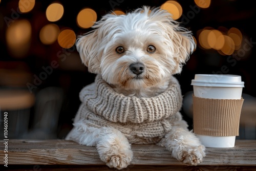 Cute Dog Enjoying Coffee with Owner at Outdoor Cafe