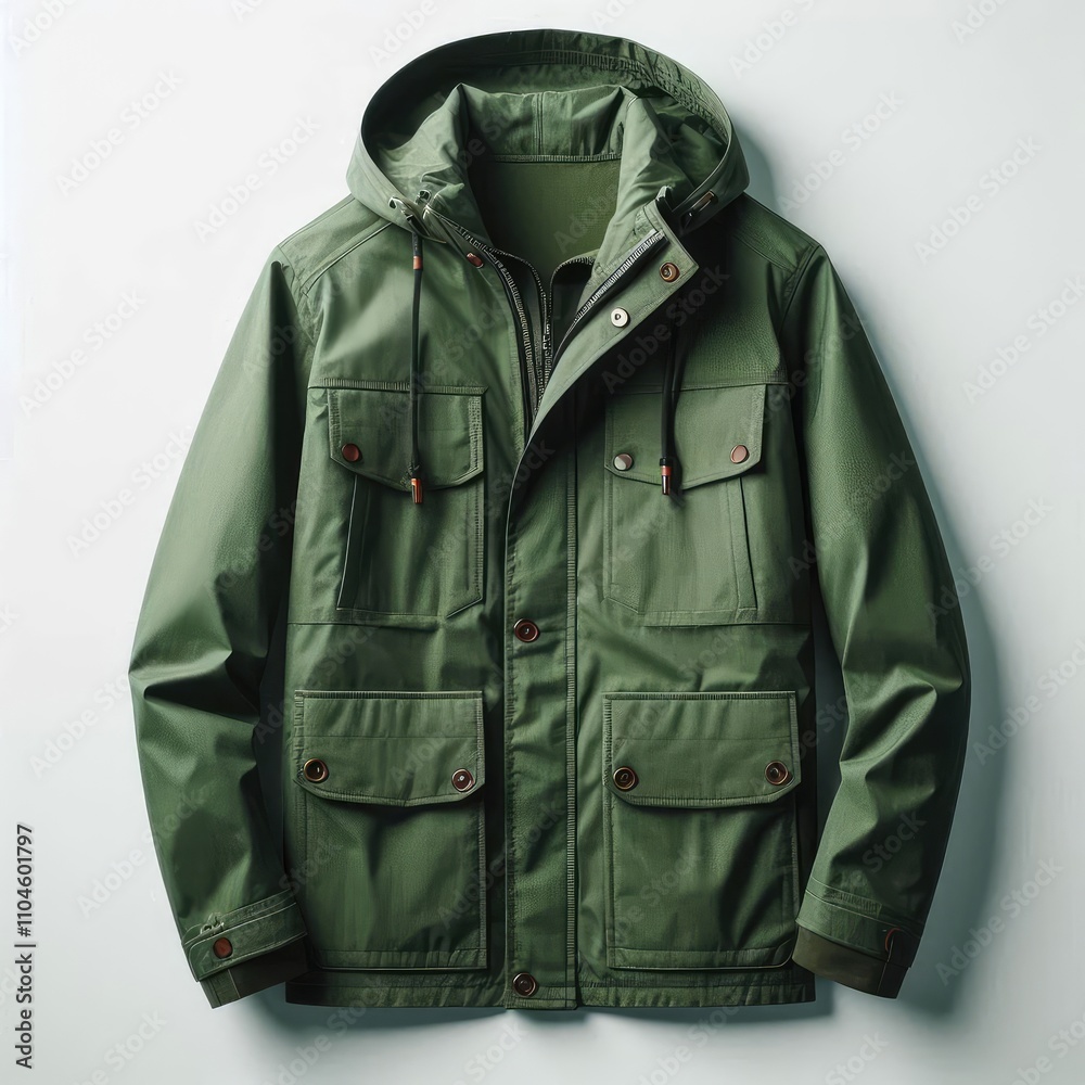 Men's green rain jacket isolated on a white background Men's green rain jacket isolated on a white background
