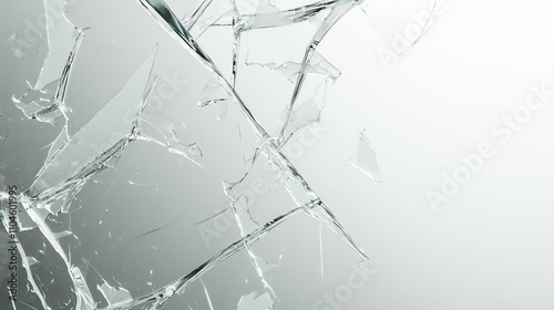 Cracked glass texture on a light gray background creating an abstract design with sharp edges and reflective surfaces photo