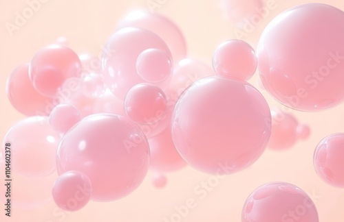 Cute Pink Gel Balls with Matte Texture Abstract 3D Rendering Image of Floating Bubbles