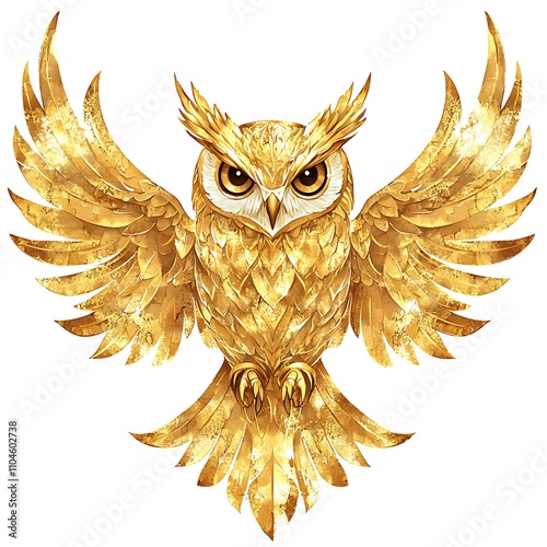 Majestic Golden Owl with Spread Wings A Digital Illustration of a Regal Bird. photo