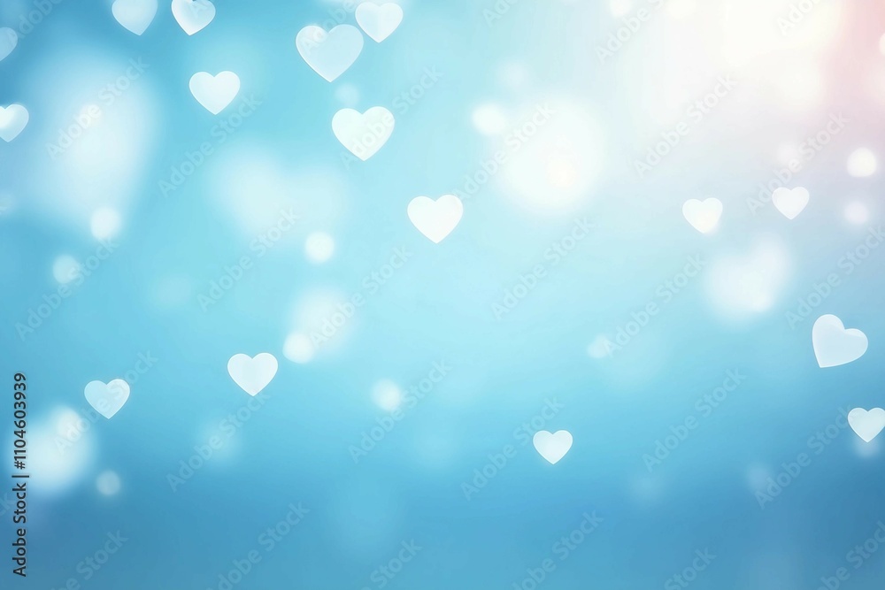 Obraz premium 抽象バナー。白いハート型ボケライト付きの水色背景
