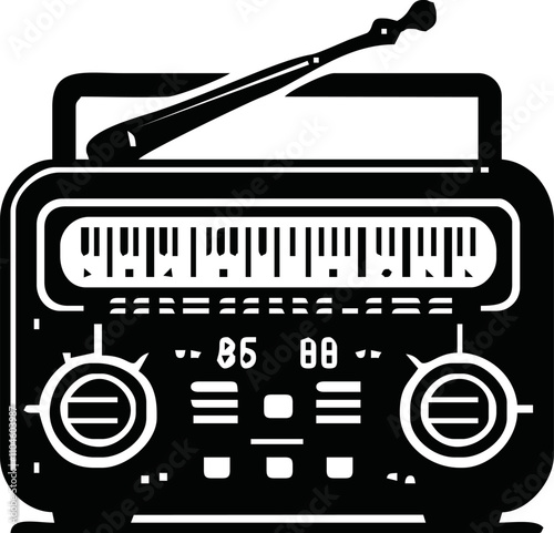 Radio icon vector illustration, logo template, FM broadcast icon isolated, Radiocast business concept. Old radio clipart, Radio logo template vector. tape recorder symbol.