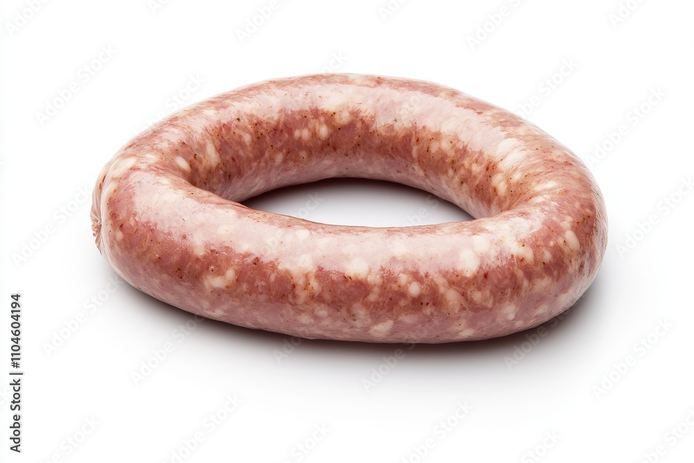A sausage is sitting on a white background A sausage is sitting on a white background