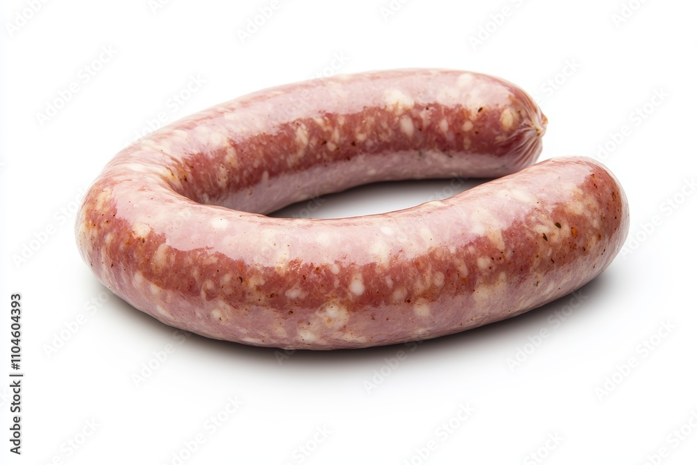 A sausage is sitting on a white background A sausage is sitting on a white background