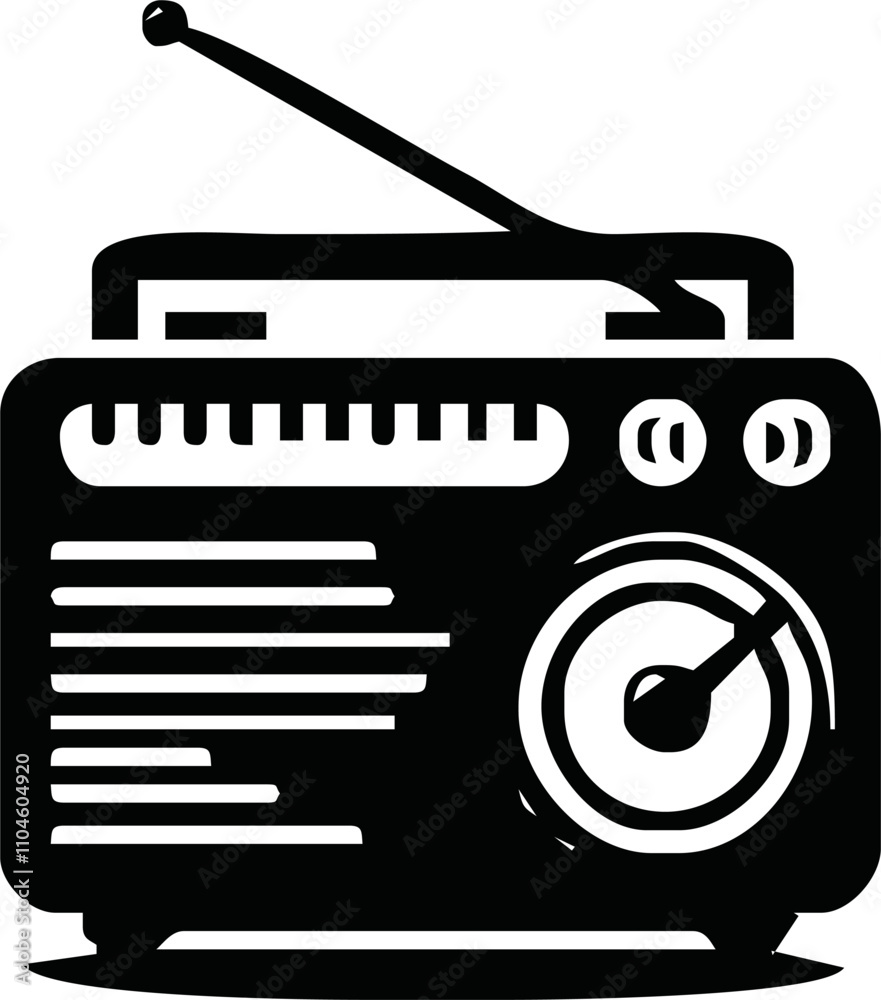 Radio icon vector illustration, logo template, FM broadcast icon isolated, Radiocast business concept. Old radio clipart, Radio logo template vector. tape recorder symbol.