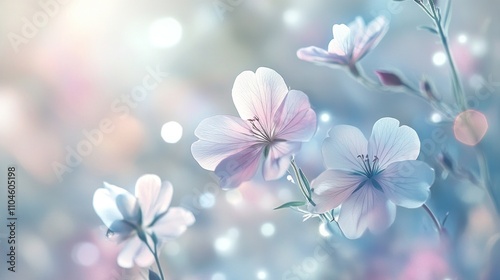 A soft, dreamy image of delicate flowers with a blurred, ethereal background.