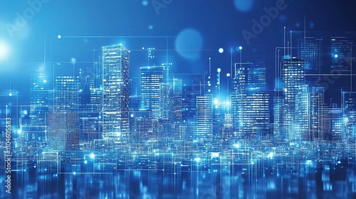 Wallpaper Mural Futuristic Urban Skyline with Digital Network Connections at Night Torontodigital.ca