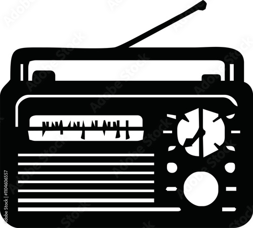 Radio icon vector illustration, logo template, FM broadcast icon isolated, Radiocast business concept. Old radio clipart, Radio logo template vector. tape recorder symbol.