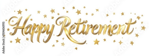 Elegant Happy Retirement Golden Calligraphy Art with Stars